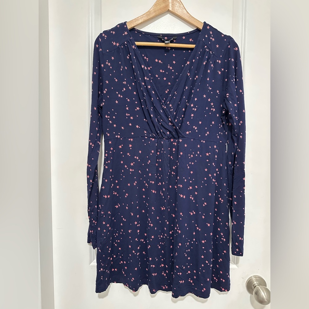 Long Tall Sally LTS Navy and Pink Star Long Sleeve Tunic Dress Women’s Medium